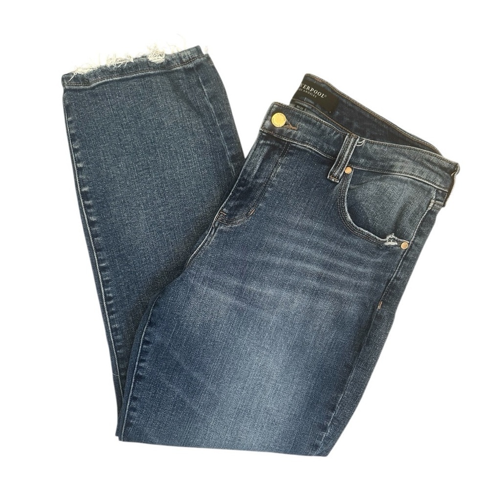 Liverpool los Angeles Dark Blue Straight Leg Distressed Cropped Jeans Sz 10/30